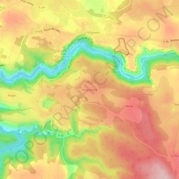 Mappa topografica Fouysselaze, altitudine, rilievo