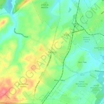 Mappa topografica Old Glory, altitudine, rilievo