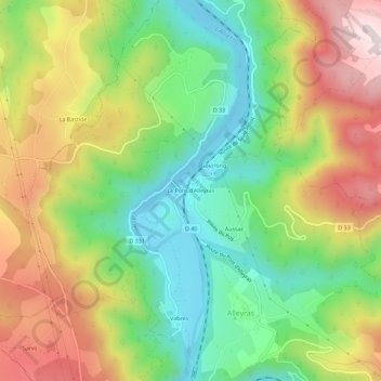 Mappa topografica Le Pont d'Alleyras, altitudine, rilievo