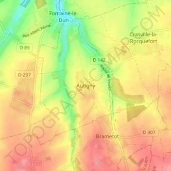 Mappa topografica Autigny, altitudine, rilievo
