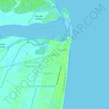 Mappa topografica Atafona, altitudine, rilievo