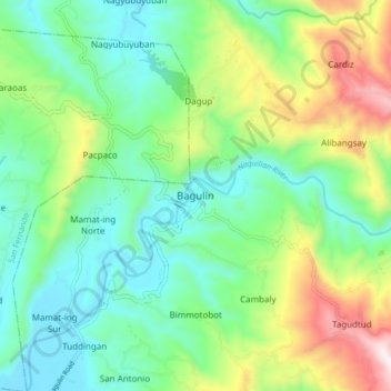 Mappa topografica Bagulin, altitudine, rilievo