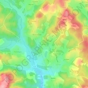 Mappa topografica Les Chaux, altitudine, rilievo