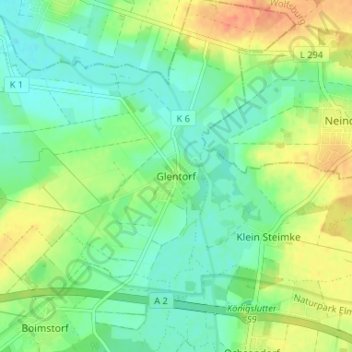 Mappa topografica Glentorf, altitudine, rilievo