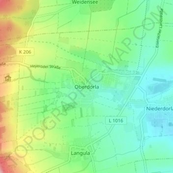 Mappa topografica Oberdorla, altitudine, rilievo