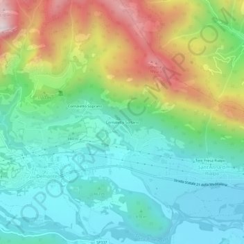 Mappa topografica Cornaletto Sottano, altitudine, rilievo