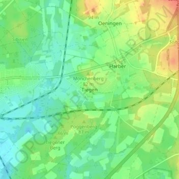 Mappa topografica Tiegen, altitudine, rilievo