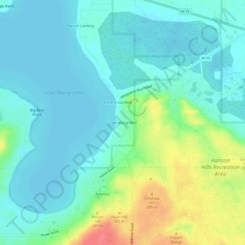 Mappa topografica Lake Margrethe, altitudine, rilievo