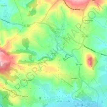 Mappa topografica Herrán, altitudine, rilievo