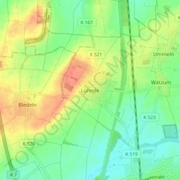 Mappa topografica Lühnde, altitudine, rilievo