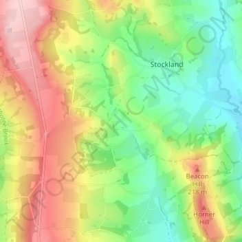 Mappa topografica Millhayes, altitudine, rilievo
