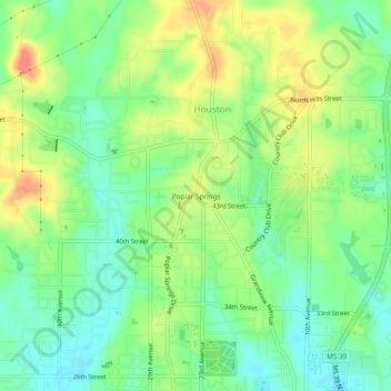 Mappa topografica Poplar Springs, altitudine, rilievo