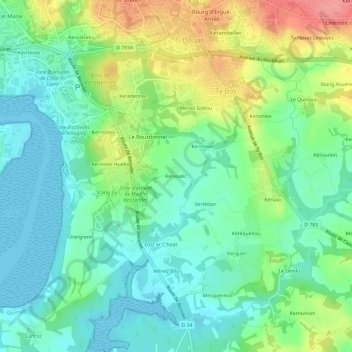 Mappa topografica Kervoalic, altitudine, rilievo