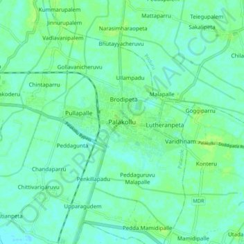 Mappa topografica Palakollu, altitudine, rilievo