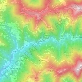 Mappa topografica Carsassina, altitudine, rilievo