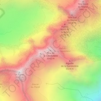 Mappa topografica Tête de la Gandolière, altitudine, rilievo