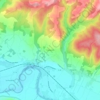 Mappa topografica Fontaurié, altitudine, rilievo