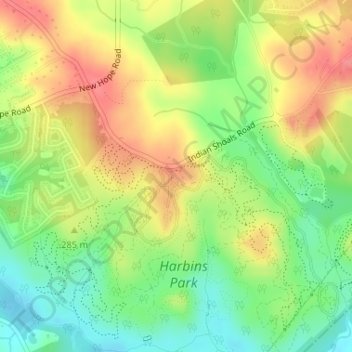 Mappa topografica Harbins Park, altitudine, rilievo