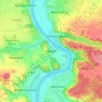 Mappa topografica Hebelei, altitudine, rilievo