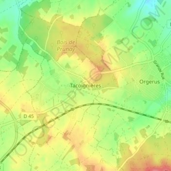 Mappa topografica Tacoignières, altitudine, rilievo