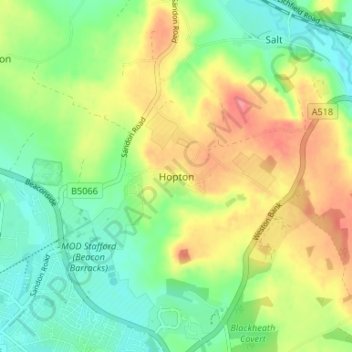 Mappa topografica Hopton, altitudine, rilievo