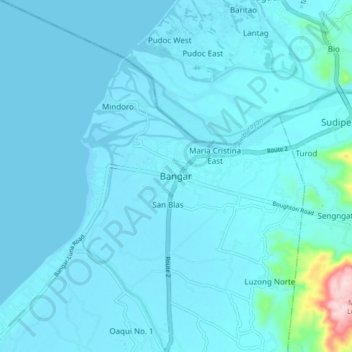 Mappa topografica Bangar, altitudine, rilievo