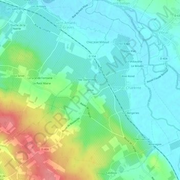 Mappa topografica Ortre, altitudine, rilievo