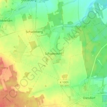 Mappa topografica Schadewohl, altitudine, rilievo