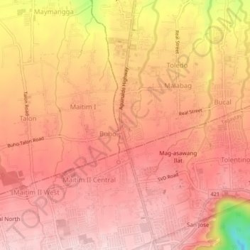 Mappa topografica Buho, altitudine, rilievo