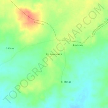 Mappa topografica Centroamerica, altitudine, rilievo
