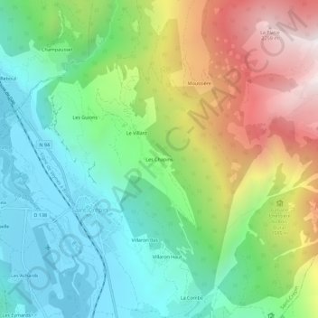 Mappa topografica Les Chapins, altitudine, rilievo