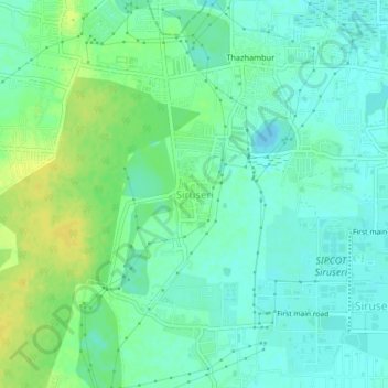 Mappa topografica Siruseri, altitudine, rilievo