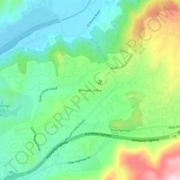Mappa topografica Blossom Valley, altitudine, rilievo