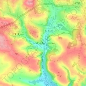 Mappa topografica London Apprentice, altitudine, rilievo