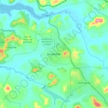 Mappa topografica Sunabeda, altitudine, rilievo