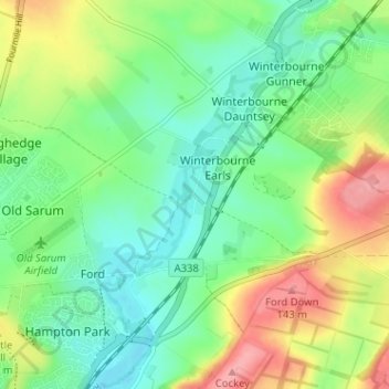 Mappa topografica Hurdcott, altitudine, rilievo
