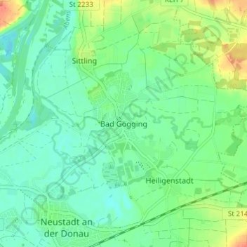 Mappa topografica Bad Gögging, altitudine, rilievo