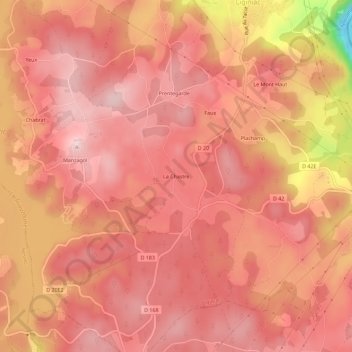 Mappa topografica La Chastre, altitudine, rilievo