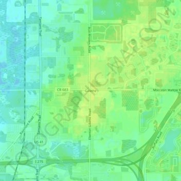 Mappa topografica Gillette, altitudine, rilievo