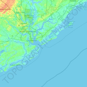 Mappa topografica Sullivan's Island, altitudine, rilievo