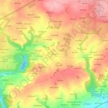 Mappa topografica Keraudry, altitudine, rilievo