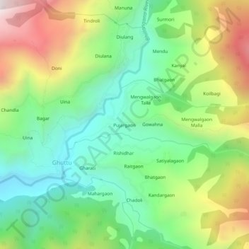 Mappa topografica Pujargaon, altitudine, rilievo