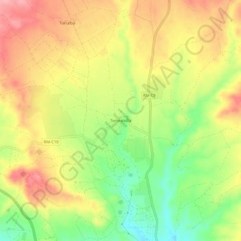 Mappa topografica Torrealvilla, altitudine, rilievo