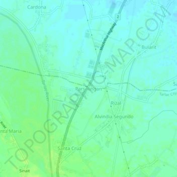 Mappa topografica Parsolingan, altitudine, rilievo