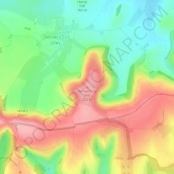 Mappa topografica Winkelbury Hill, altitudine, rilievo