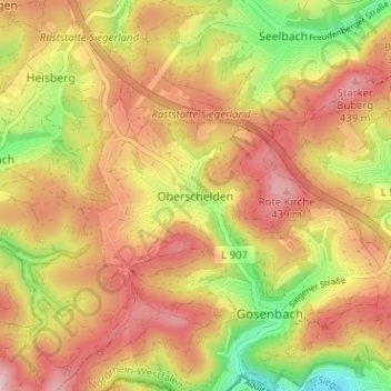 Mappa topografica Oberschelden, altitudine, rilievo