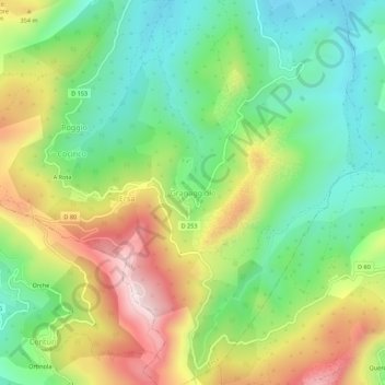 Mappa topografica Granaggiolo, altitudine, rilievo