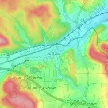 Mappa topografica Wrexen, altitudine, rilievo
