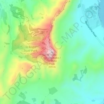 Mappa topografica Te Mata Peak, altitudine, rilievo