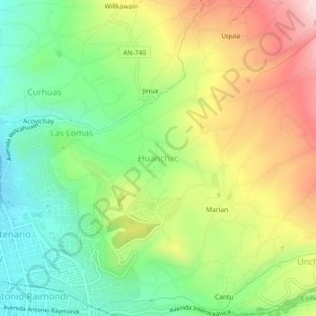 Mappa topografica Huanchac, altitudine, rilievo